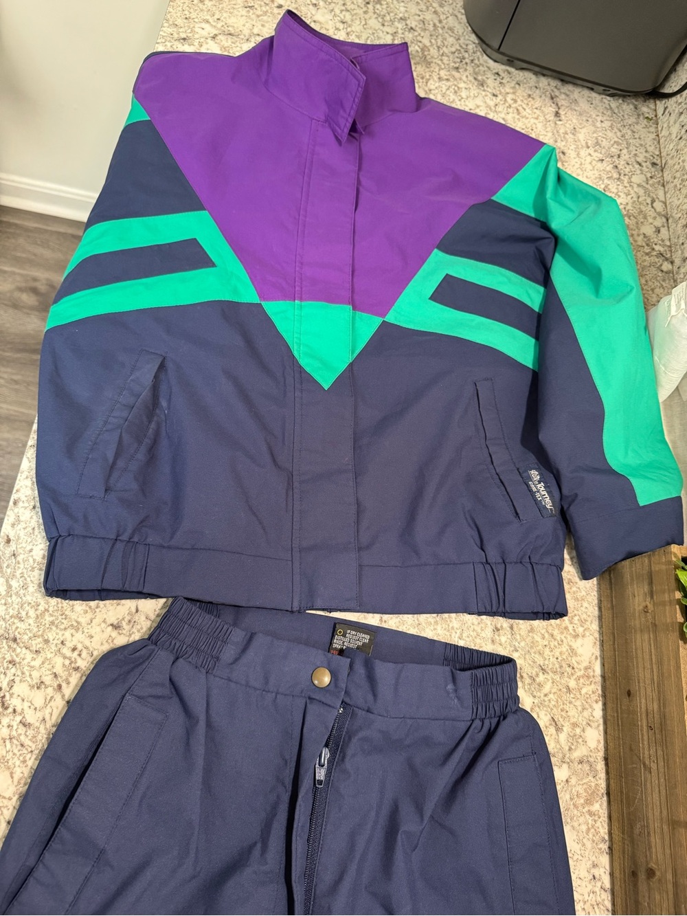 Vintage Gore-Tex Retro Colorblock Ski Jacket & Pants Set in Purple, Teal, Navy